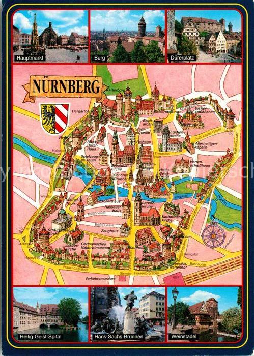 NueRNBERG  CITY Hauptmarkt Burg Duererplatz Heilig-Geist-Spital Hans-Sachs-Brun
