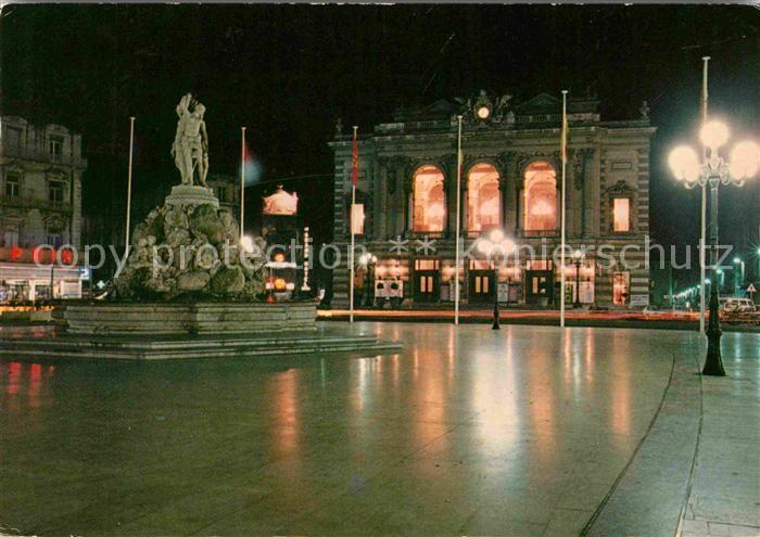 Montpellier Herault Place de l'Oeuf la nuit Statue des Troi