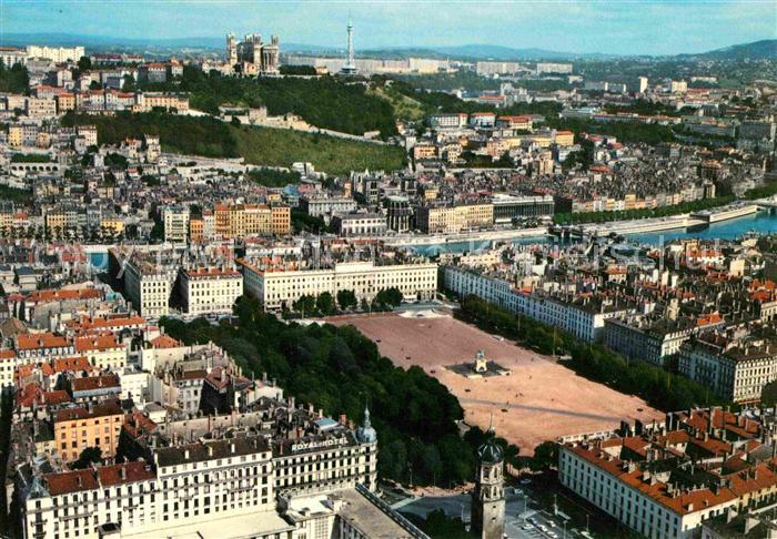Lyon France Place Bellecour la Saone et la Colline de Fourviere vue aerienne