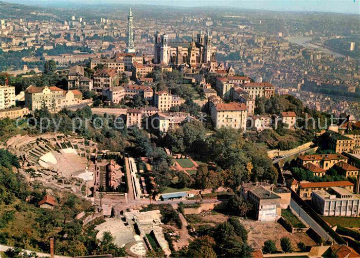 Lyon France Colline de Fourviere Theatre Romains Basilique vue aerienne