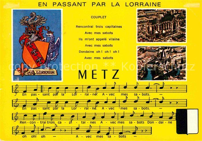 Metz  57 Moselle En passant par la Lorraine chanson Noten Lied Wappen