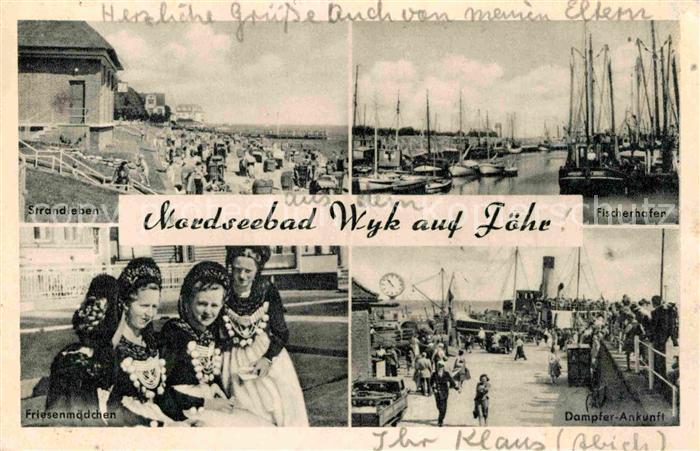 Wyk Foehr Strandleben Fischerhafen Dampferankunft Friesenmaedchen Trachten
