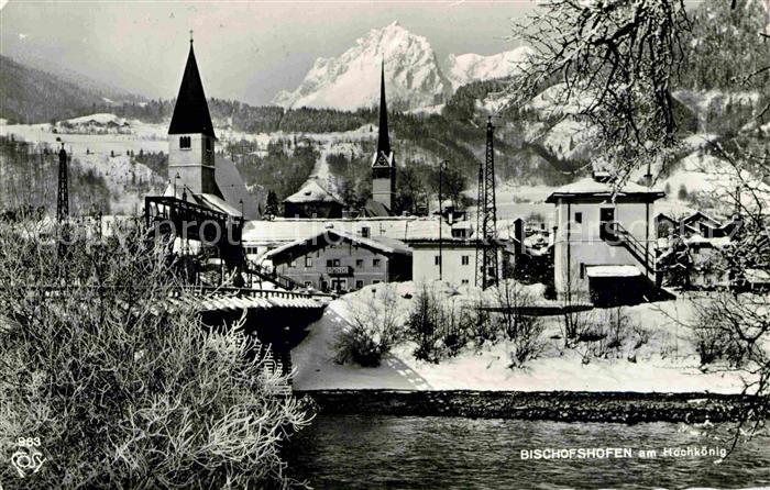 Bischofshofen Partie am Fluss Kirche Blick zum Hochkoenig