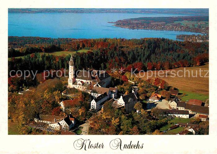 Andechs Kloster mit Blick auf Ammersee Herbststimmung Fliegeraufnahme