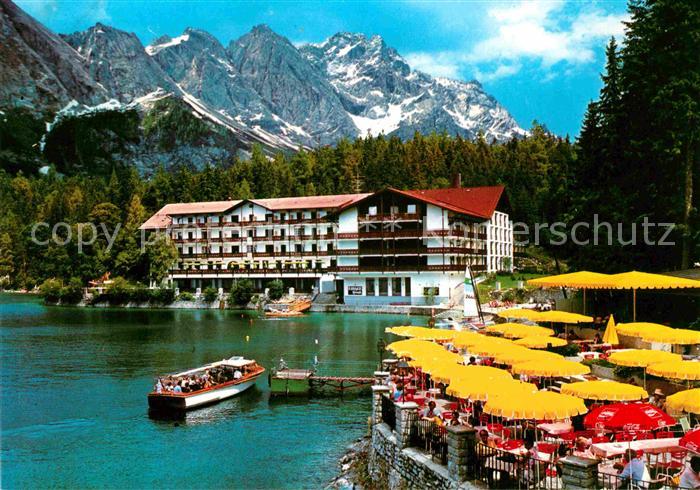 Eibsee Hotel Eibseepavillon Terrasse Motorboot Rundfahrt Zugspitze Wettersteinge