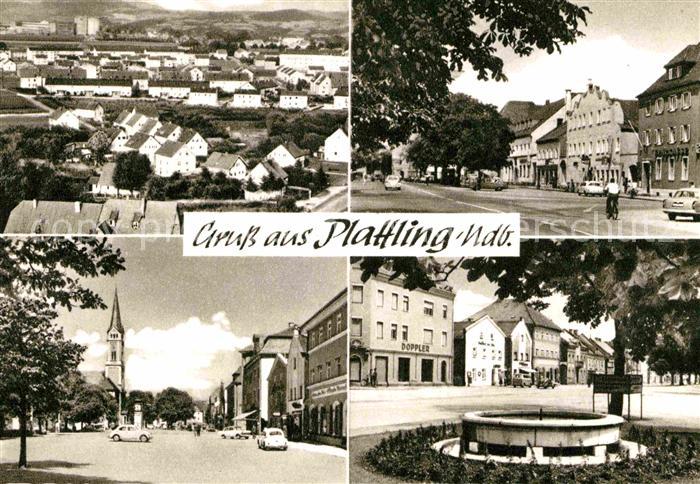 Plattling Isar Bayern Teilansichten Strassenpartie Marktplatz Kirche Brunnen