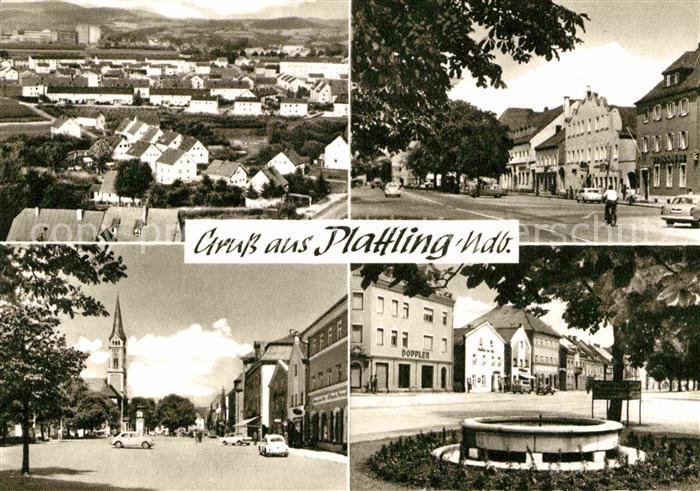 Plattling Isar Bayern Teilansichten Strassenpartie Marktplatz Kirche Brunnen