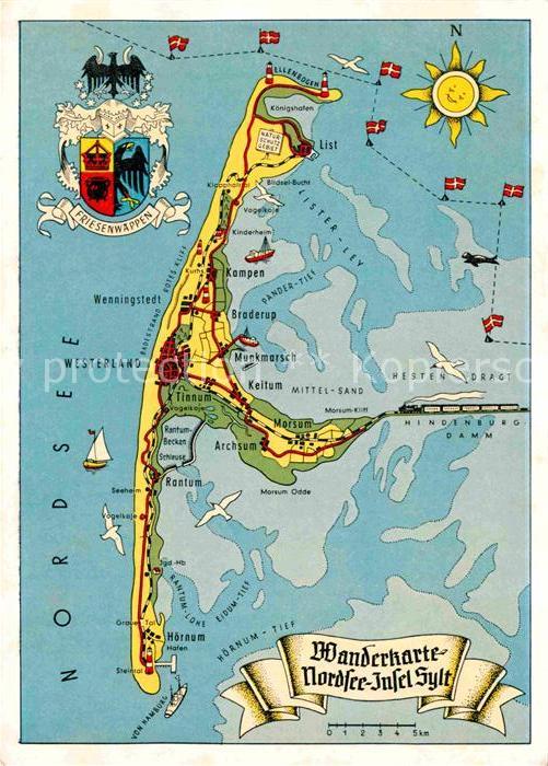 Insel Sylt Wanderkarte Nordseeinsel Wappen