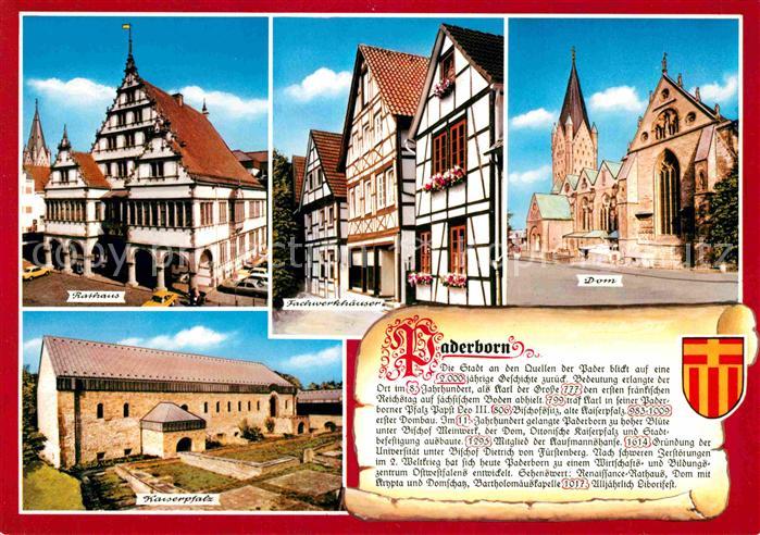 Paderborn Rathaus Fachwerkhaeuser Dom Kaiserpfalz Geschichte