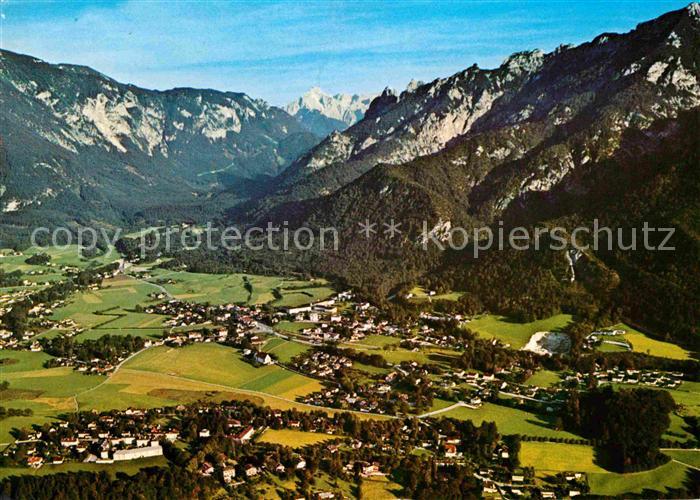 Bayerisch Gmain mit Untersberg Hohem Goell und Lattengebirge Fliegeraufnahme