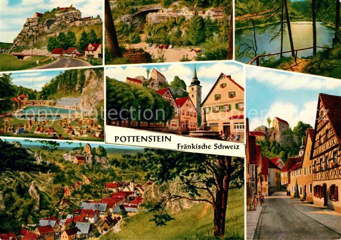 Pottenstein Oberfranken Teilansichten Schloss Schwimmbad Dorfpartie