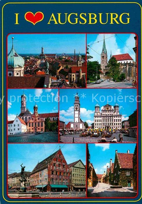 Augsburg Panorama Kirchen Rathaus Marktplatz Brunnen