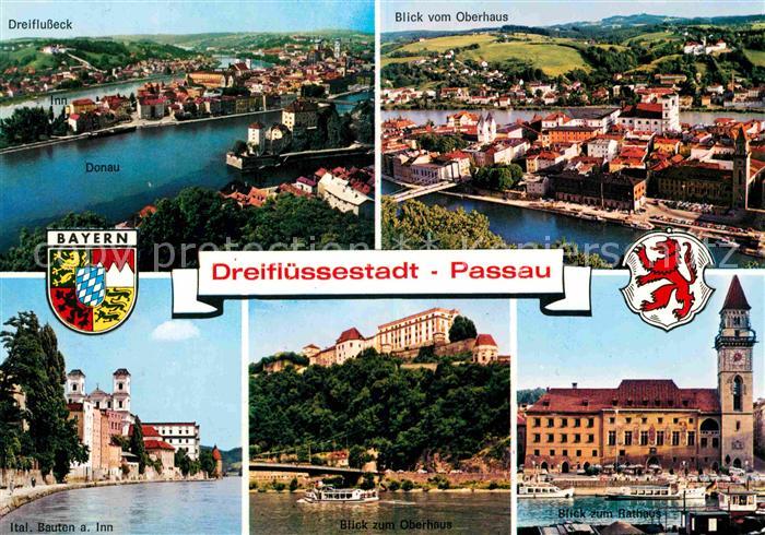 PAssAU Bayern Dreiflusseck Blick vom Oberhaus Ital Bauten am Inn Oberhausblick R