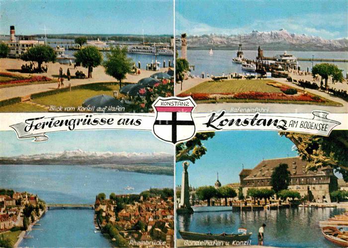 Konstanz Bodensee Hafenpartie Hafeneinfahrt Rheinbruecke Gondelhafen und Konzil