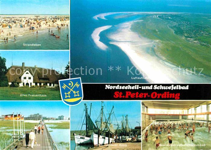 St Peter-Ording Strandpartie Altes Friesenhaus Fliegeraufnahme Seebruecke Turnla