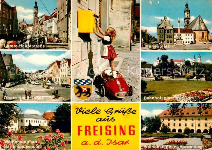 Freising Oberbayern Hauptstrasse Marienplatz Bahnhofsplatz mit Dom Weihenstephan