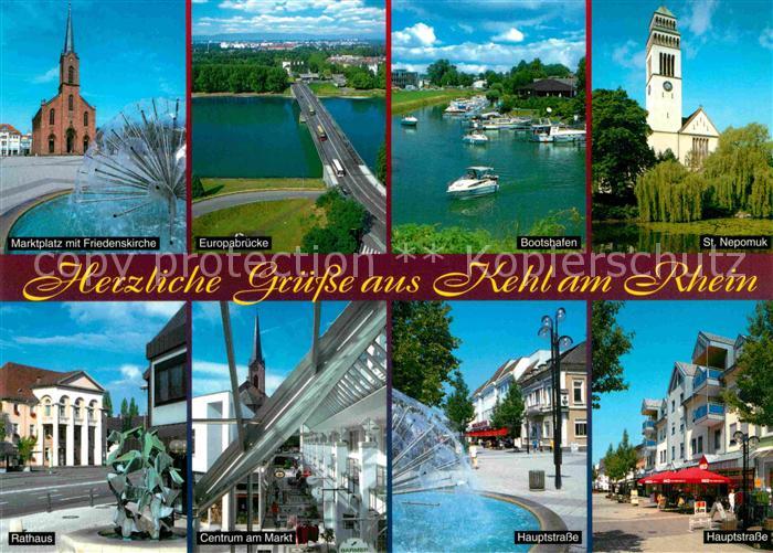 Kehl Rhein Marktplatz Friedenskirche Europabruecke Bootshafen Rathaus