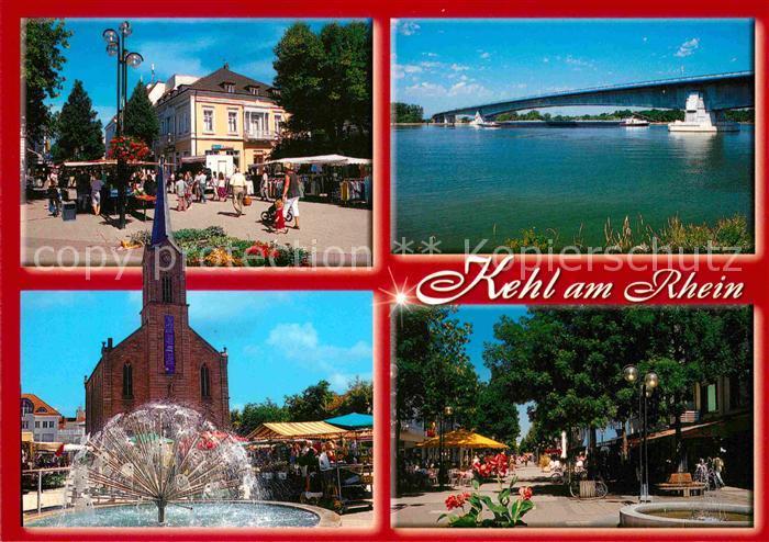 Kehl Rhein Marktplatz Europabruecke Kirche Brunnen