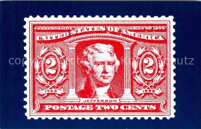 Briefmarken auf Postkarte U.S. Postage Stamp Thomas Jefferson