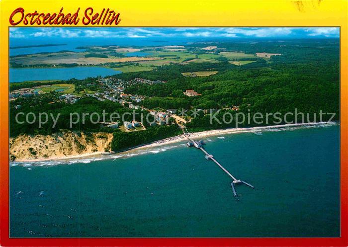 Sellin Ruegen Fliegeraufnahme mit Strand und Seebruecke