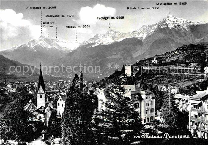 Merano Meran Panorama mit Gfallwand Blasiusspitze Zielspitze