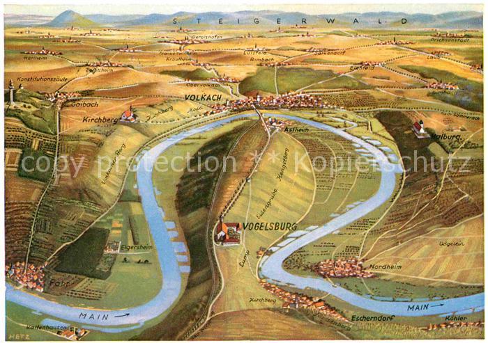 Volkach Vogelsburg Mainschleife Steigerwald aus der Vogelperspektive Geschichte