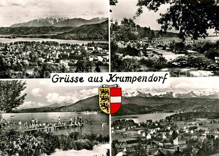 Krumpendorf Woerthersee Gesamtansicht mit Alpenpanorama Badestrand Steg