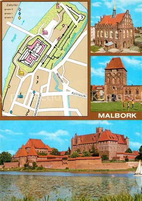 Malbork Gotycki ratusz Brama Garncarska zespol zamku Rathaus Tor Burg Stadtplan