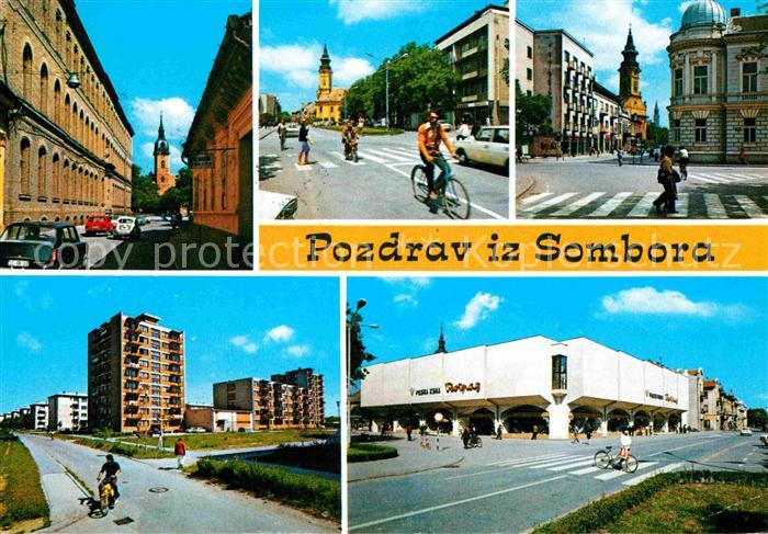 Sombor Teilansichten Strassenpartie Kirche Hochhaeuser Einkaufszentrum
