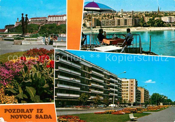 Novog Sada Denkmal Statue Restaurant Terrasse Strassenpartie