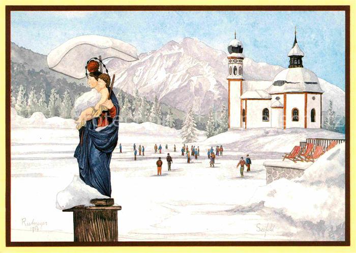 Seefeld Tirol Seekirchl mit Madonna Original Aquarell Rene Rietmeyer Kuenstlerka