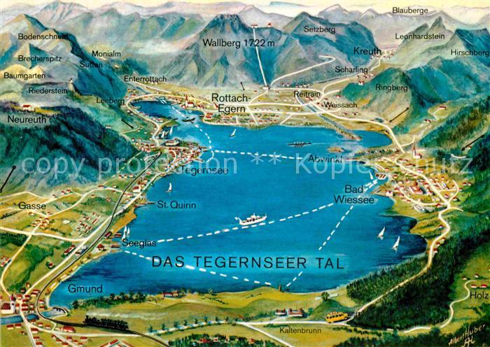Tegernsee Bayern Panoramakarte das Tegernseer Tal