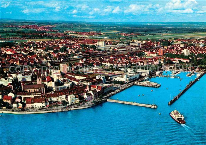 Friedrichshafen Bodensee Stadtbild mit Hafen Fliegeraufnahme bodan Karte