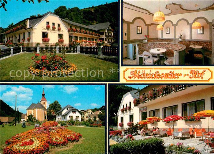 Moenichwald Gasthof Pension Moenichwalder Hof Terrasse Blumenbeet Kirche
