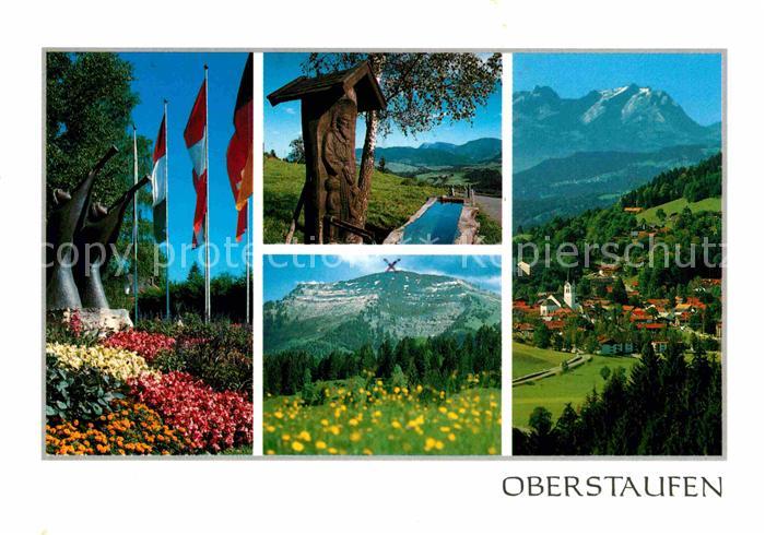 Oberstaufen Oberallgaeu Bayern Panorama Schrottheilbad Brunnen Skulptur Blumenw