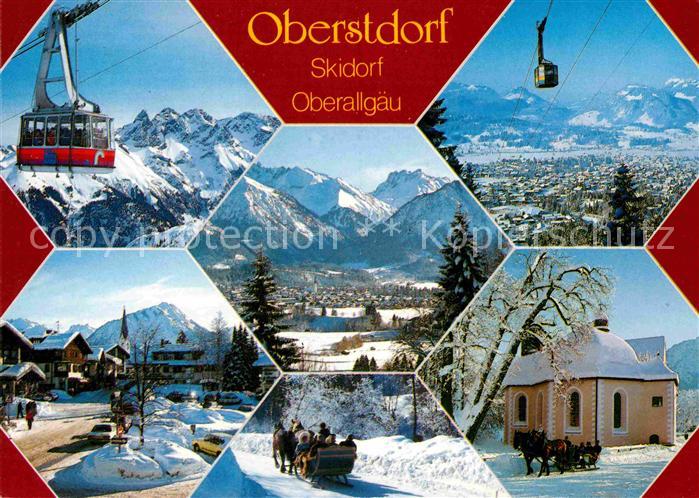 Oberstdorf Panorama Skidorf Allgaeuer Alpen Bergbahn Pferdeschlitten Kapelle