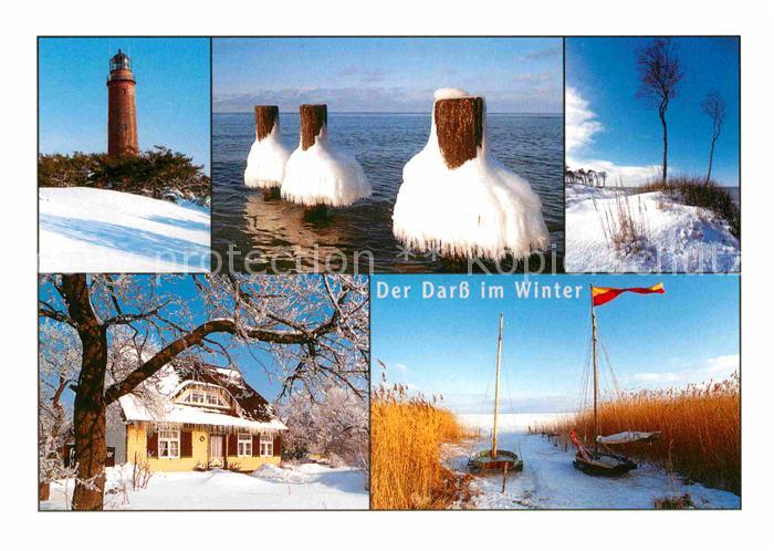 Darss Region Ostsee im Winter Leuchtturm Buhnen Weststrand Darsser Haus Eissegle