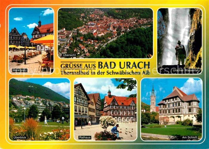 Bad Urach Marktplatz Wasserfall Rathaus Schloss Thermalbad Schwaebische Alb