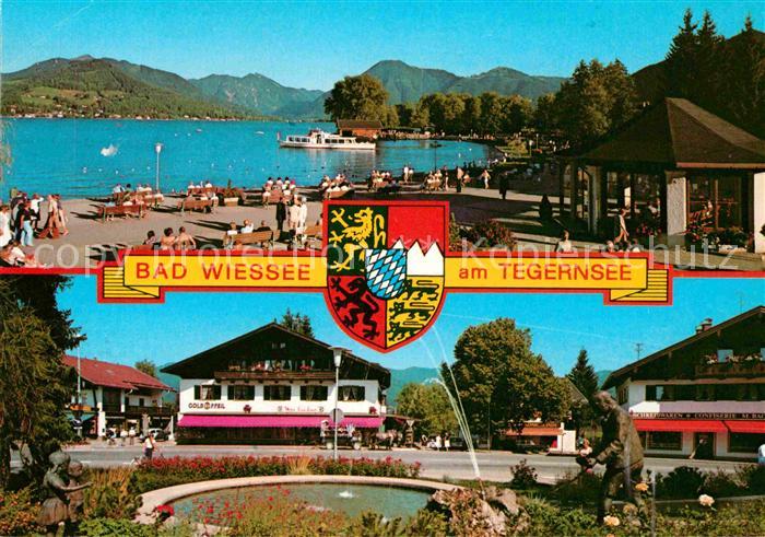 Bad Wiessee Uferpromenade Brunnen Hotel Restaurant Wappen Bayerische Alpen