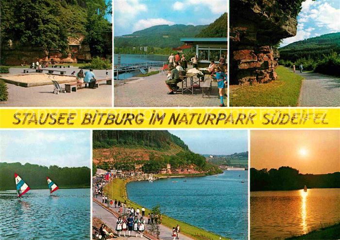 Biersdorf See Stausee Bitburg Gaststaette Uferpromenade Windsurfen Sonnenunterga