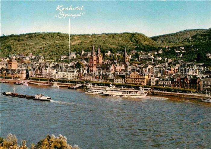 Boppard Rhein Rheinterrassen Kurhotel Spiegel Frachtkahn Faehre