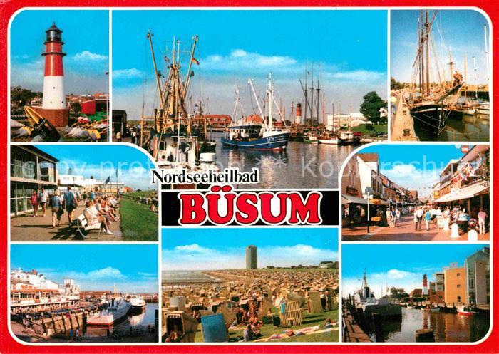 Buesum Nordseebad Leuchtturm Fischereihafen Segelboot Fussgaengerzone Strand