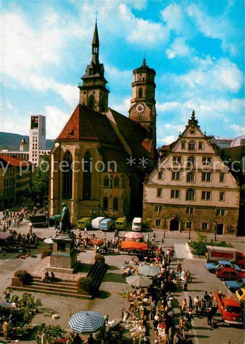 STUTTGART  CITY Schillerplatz mit Stiftskirche Denkmal Statue