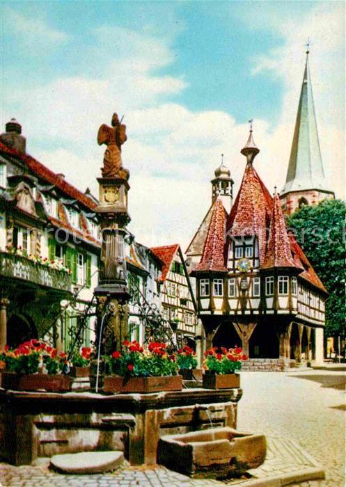 Michelstadt Rathaus Brunnen Kirchturm Altstadt