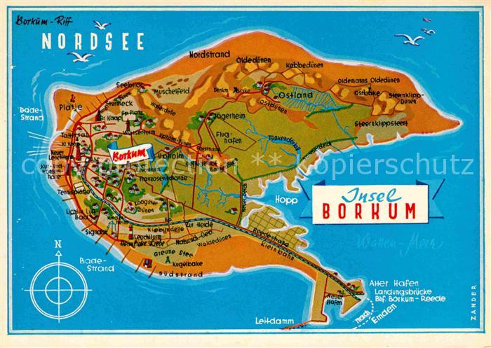 BORKUM Nordseebad Niedersachsen Nordseeinsel Landkarte