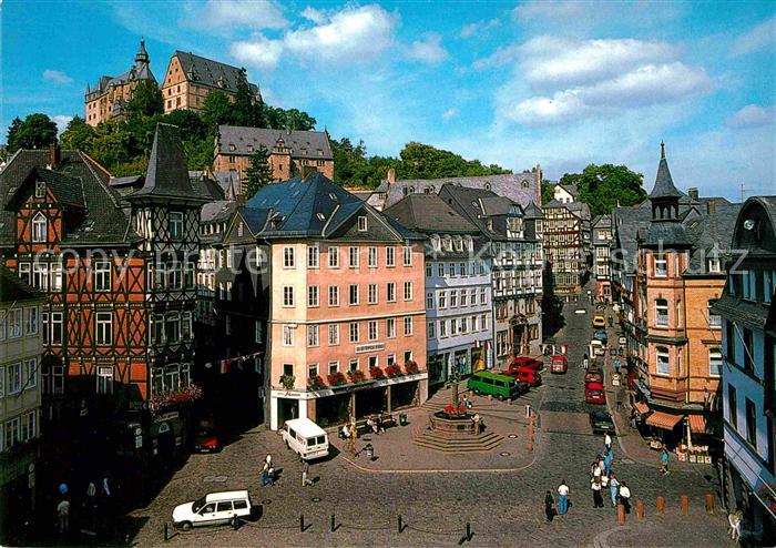 Marburg Lahn Blick ueber den Marktplatz mit Schloss