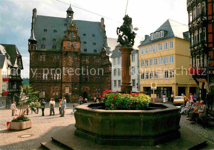 Marburg Lahn Marktbrunnen mit Rathaus