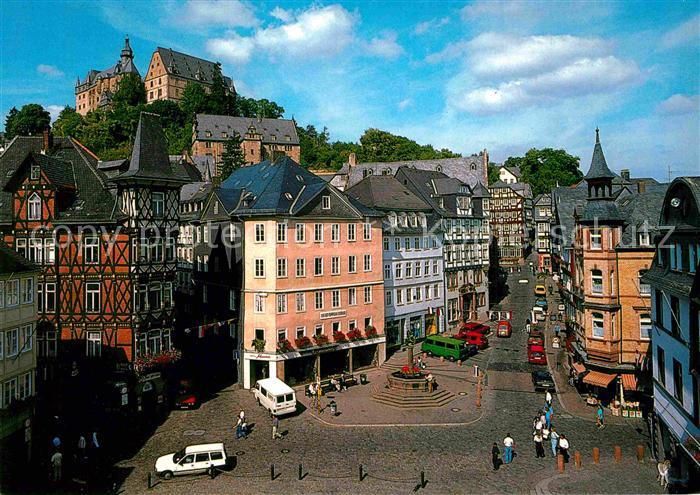 Marburg Lahn Blick ueber den Marktplatz mit Schloss