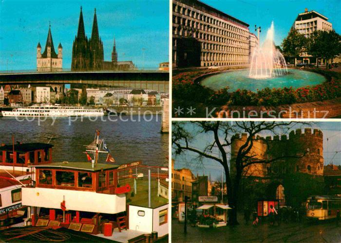 Koeln Rhein Rheinbruecke Dom Springbrunnen Faehre Torburg