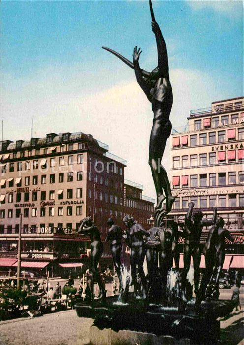 Stockholm Parti av Hoetorget med Milles Orfeusgrupp Brunnen Statue